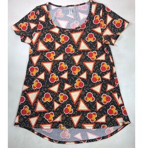 LuLaRoe Tunic Top Brown Orange Minnie‎ Mouse Geometric Print Short Sleeve Size S